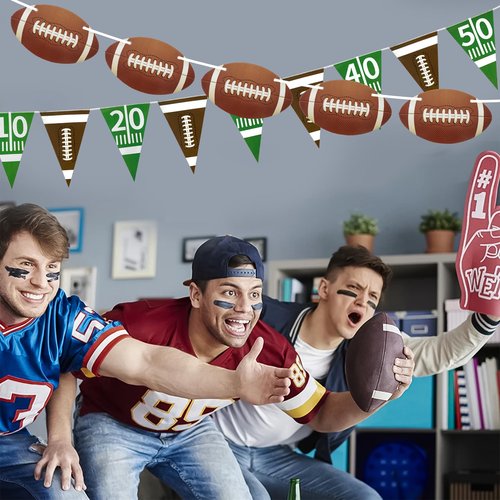 Lukinuo Football Party Banner 4Pcs American Football Pennant Banner Rugby Party Garland Football’s Triangle Banners Flags for Sports Birthday Party Game Day Tailgate Party Supplies