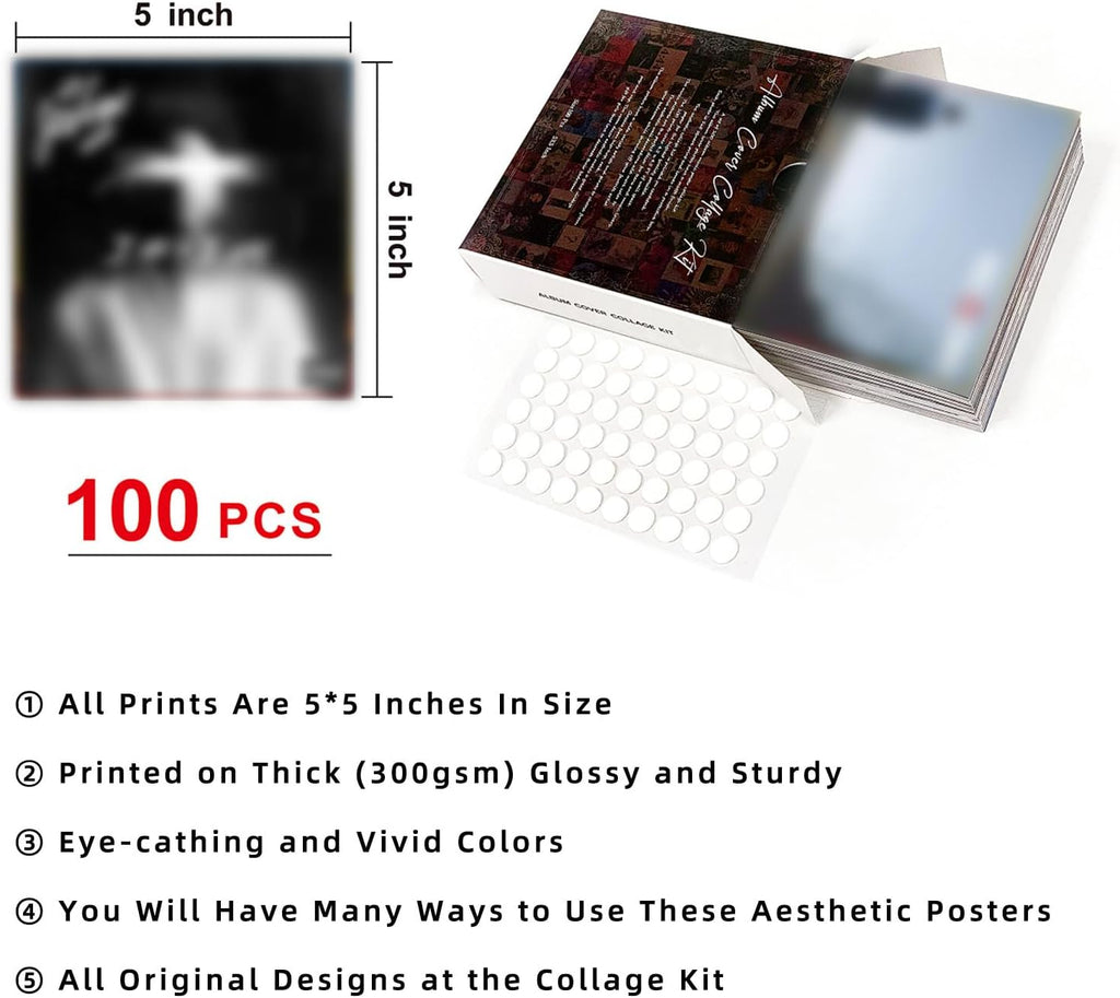 Art·Zone 100 Pcs 5x5 Inch | Wall Collage Kit for Bedroom Decor, Album Covers & Music Themes