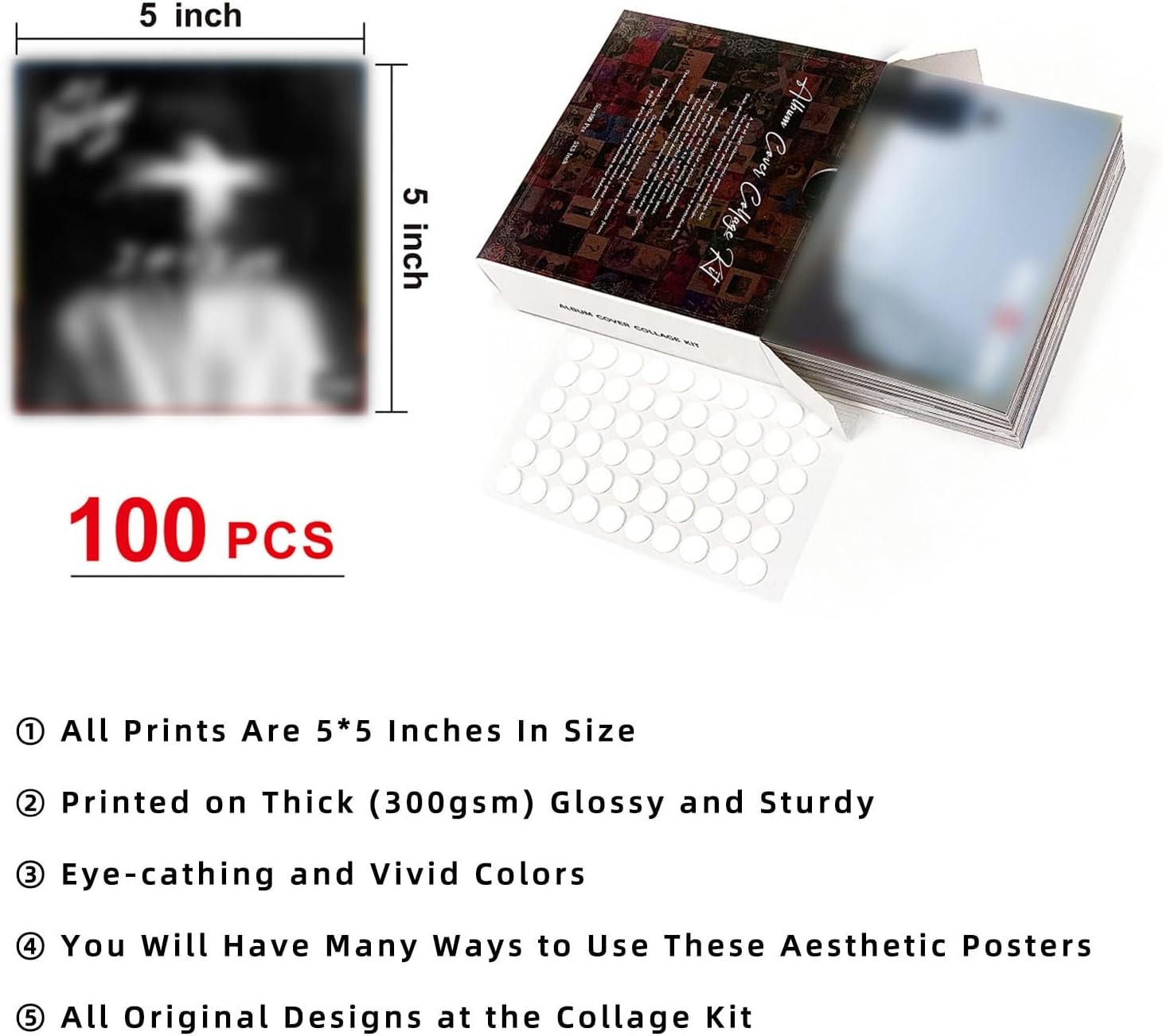 Art·Zone 100 Pcs 5x5 Inch | Wall Collage Kit for Bedroom Decor, Album Covers & Music Themes