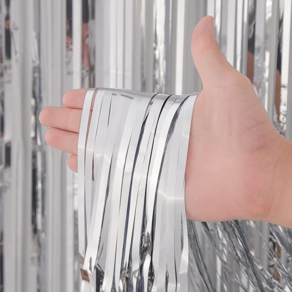 Voircoloria Silver Foil Fringe Backdrop Curtains - 3 Pack 3.3x8.2 Feet Tinsel Streamers for Parties | Perfect for New Year's Eve, Graduation, Baby Showers, and Gender Reveals