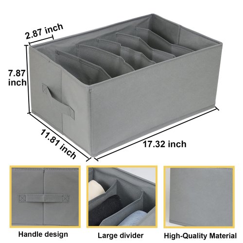 Fordonral Extra Large Clothes Closet Organizer 6 Compartments for Jean Sweater Sheets to Shirt - Divided Clothing Storage Boxes for Closet, Wordrobe, Bedroom, Shelf (4pc Gray)