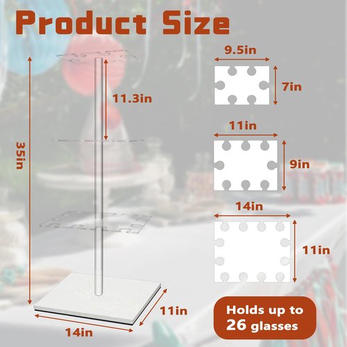 VERSSURE Champagne Tower with Marble Base, 26 Slots Champagne Display Rack for Serving and Drying, 3-Tier Cocktail Tree Stand for Drinks, Square Champagne Stand Holder for Wedding and Party (White)
