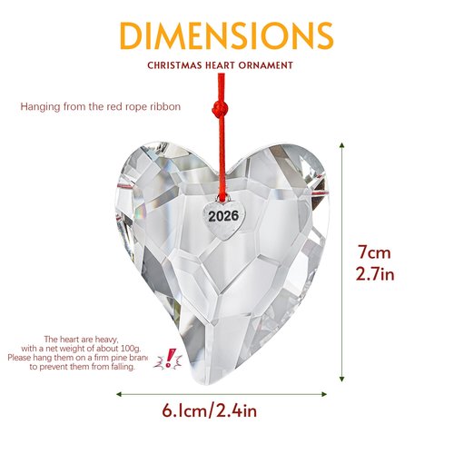 H&D HYALINE & DORA Valentine's Day Heart Ornament Clear Heart Crystal Ornaments 2026 Glass Prism Hanging Ornament for Party Home Wedding Decor