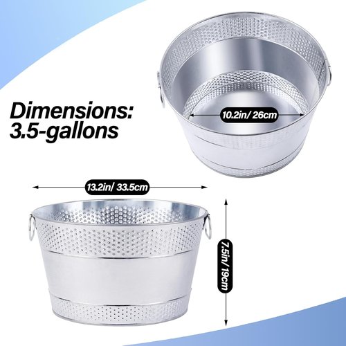 2pcs 7 Gallon Galvanized Tub, Large Ice Bucket for Parties, Mimosa Bars with Carry Handles, Galvanized Buckets for Champagne, Cocktails, Beer, Wine, and Other Drinks