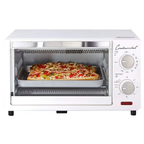 Continental Electric CE-TO101 4-Slice Toaster Oven, Frozen Snack, White