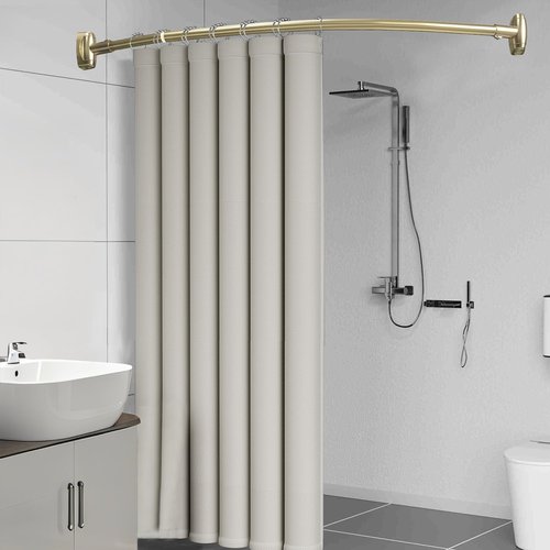 Curved Shower Curtain Rod, TOPROD Round Shower Curtain Rod 48 to 72 Inches Adjustable, Rounded Bowed Stainless Steel Shower Rods for Bathroom, Bathtub, More Shower Space, Bright Gold, Need to Drill