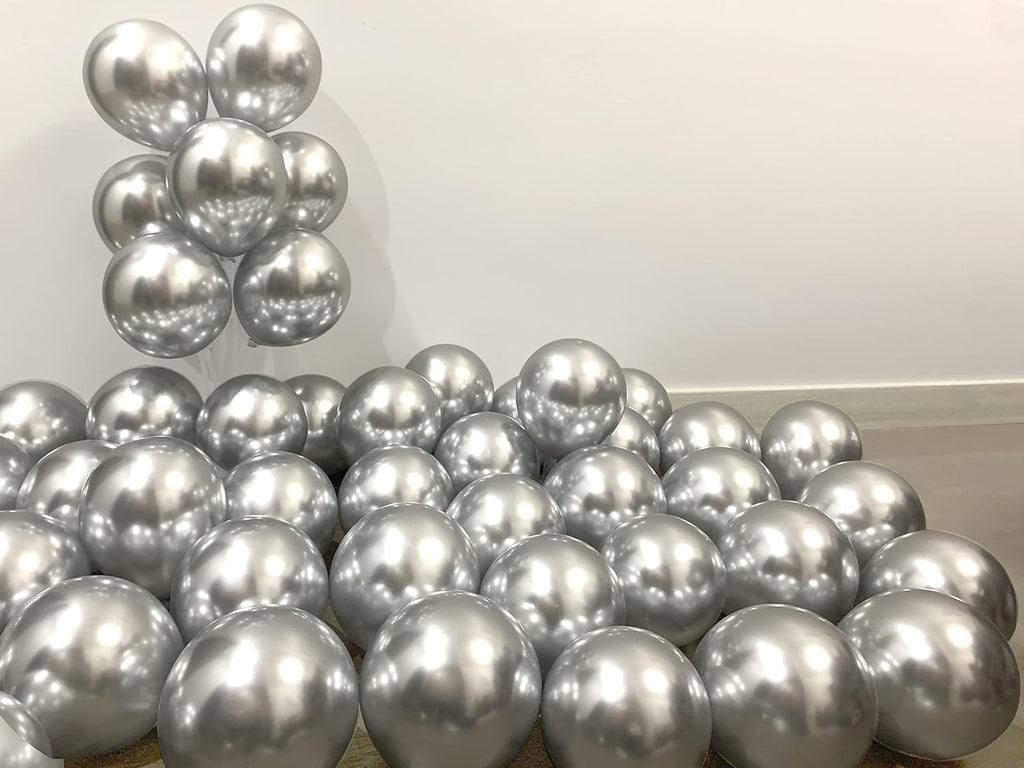 Skiennix 5-Inch Metallic Silver Balloons - Shiny Chrome Mini Balloons for Party Decorations | 100 Pack