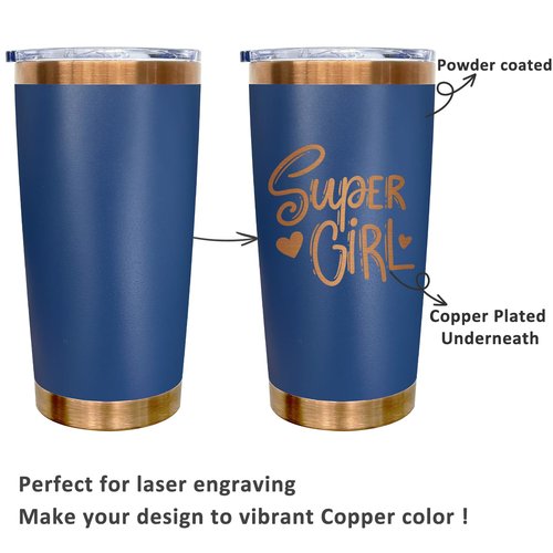 FunTrans 20 oz Tumblers Stainless Steel Tumbler with Lid and Straw Insulated Copper Coffee Mug for Laser Graving 22oz Powder Coated Cup(Navy,12 pack)