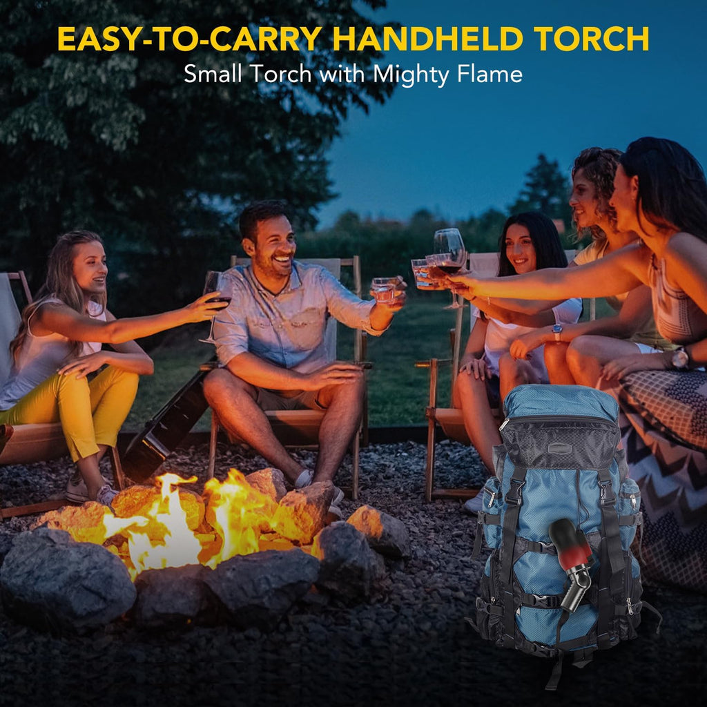 TBTeek Torch Lighter - Portable Kitchen Torch with 45° Rotatable Head & Adjustable Flame | Refillable Butane for Cooking, BBQ, Fireplaces - Red-Black