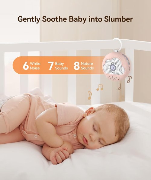 Dreamegg White Noise Machine - Portable Baby Sound Machine with 21 Soothing Sounds | Pink Silicone Cover