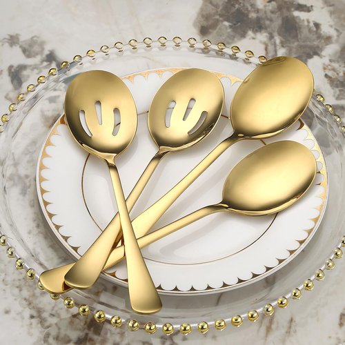 ReaNea Stainless Steel Serving Set - 4 Pieces incl. 2 Spoons, 2 Slotted Spoons, Dishwasher Safe