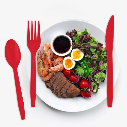 Sveikie 240 Pcs Disposable Red Plastic Silverware Set, Including Red Party Forks, Knives And Spoons 80 Pieces Each, Suitable For Parties, Weddings, Birthdays, Home Offices, Takeout