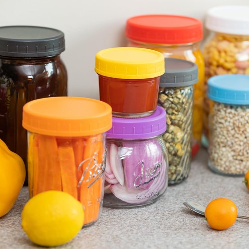 Bedgeta 12 Wide Mouth Mason Jar Lids with Silicone Ring,Thickened Leak-proof Lids Fit Ball,Kerr and More, Canning Lids, 86mm Plastic Mason Jar Lids