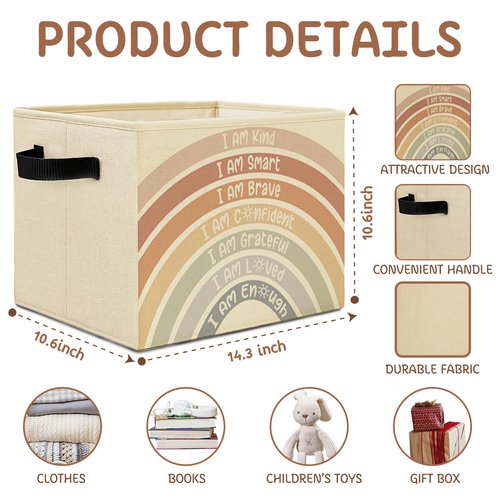 Elefeltclave Boho Rainbow Nursery Storage Bins,I Am Kind Positive Affirmations Collapsible Storage Basket Organizer for Kids Room Nursery Playroom Classroom Clothes Toys Books, Toybox for Girls Boys