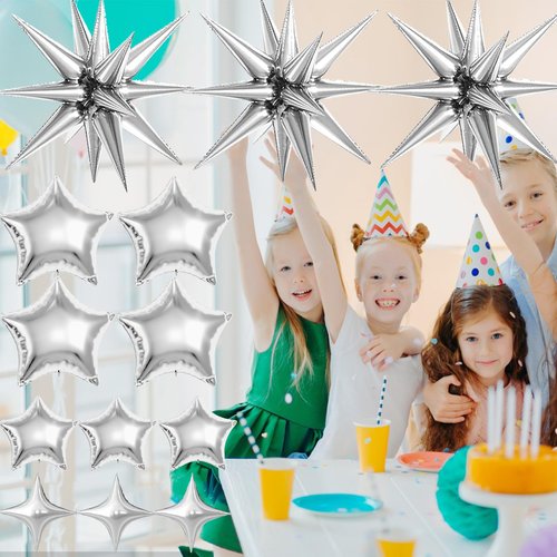 22 Pcs Silver Star Balloons,22/18/10 Inch Star Foil Mylar Balloon,Spike Balloon and Four Pointed Balloons for Party Supplies Christmas Birthday Wedding Photo Booth (Silver)