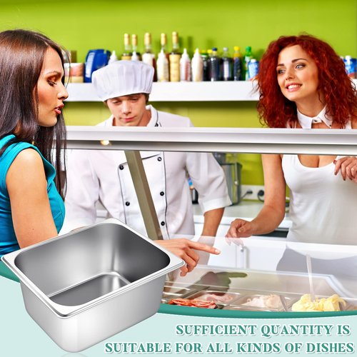 Zubebe 8 Pcs Hotel Pans Stainless Steel Steam Table Pan 1/2 Half Size 6 Inch Restaurant Steam Table Pan Deep Metal Food Tray Commercial Food Pans for Restaurant Party Buffet Catering