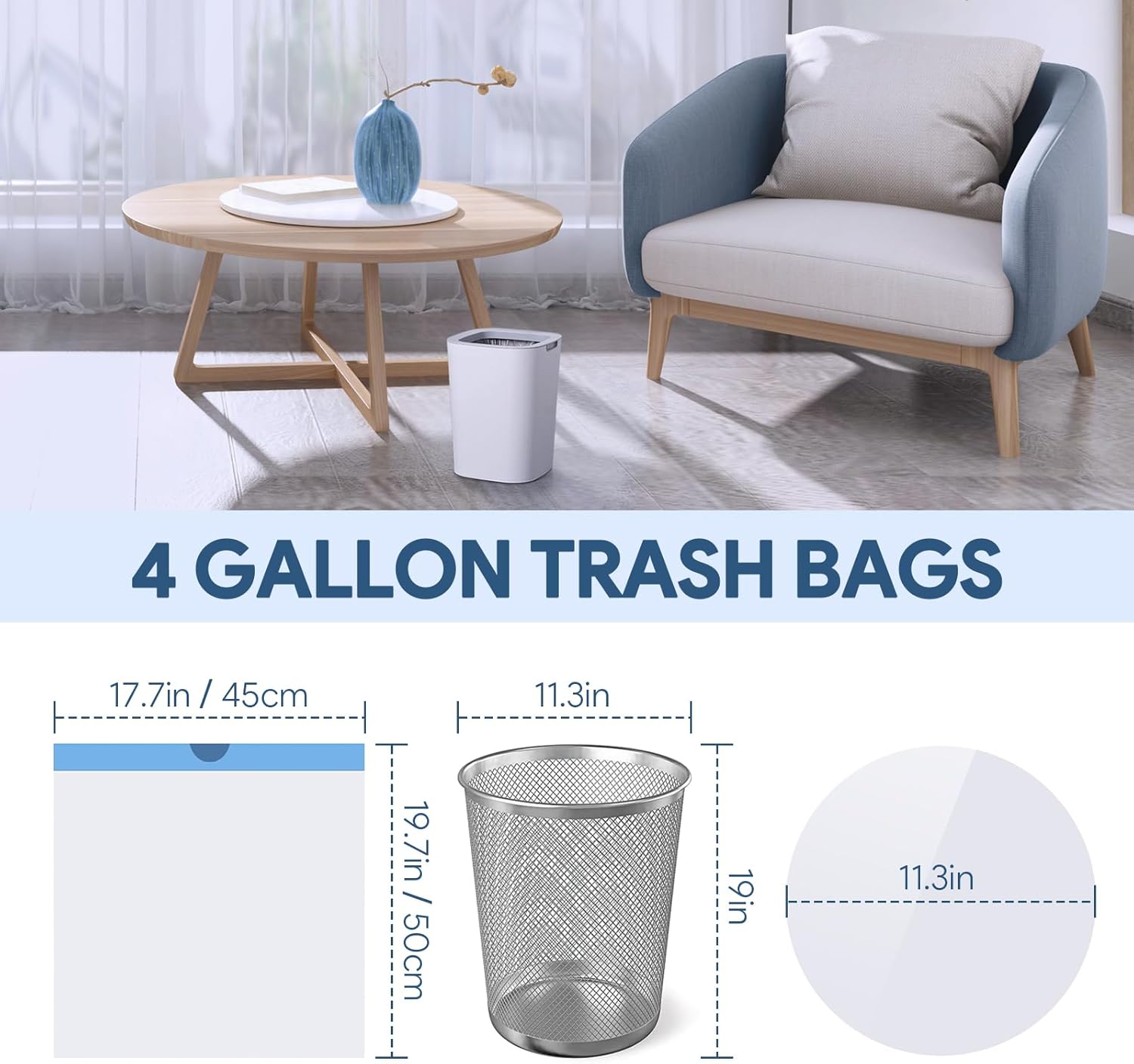 Skiennix 4 Gallon Trash Bags - Drawstring, Tear-Free, Unscented | 80 Count for Home & Office