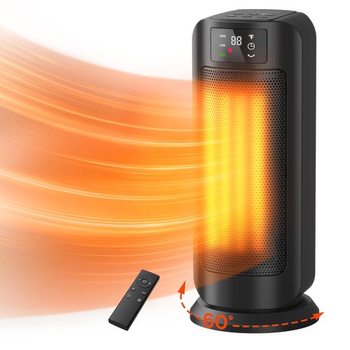 1500W Portable Electric Space Heater, Fast Heating Ceramic Heaters for Indoor Use with Thermostat, 4 Modes,60° Oscillating,24H timer, Quiet and Safe Heating for Office Desk Bedroom Livingroom, Black