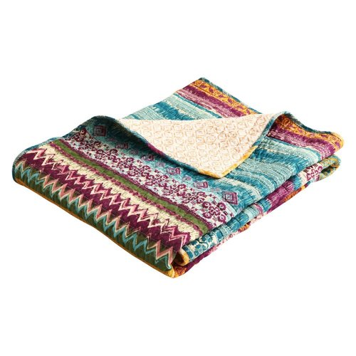 Greenland Home Southwest Throw, Fuchsia, Spruce, Blue, White, Green, 50" x 60"