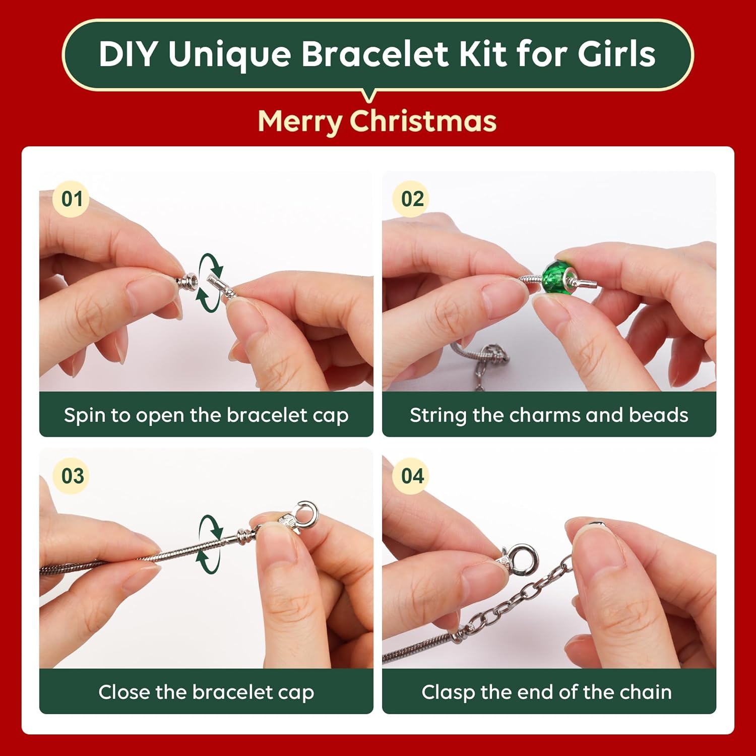 Skiennix Christmas Advent Calendar Bracelet Kit - 24-Day Countdown with 22 Charms & 2 Adjustable Bracelets for Girls & Teens