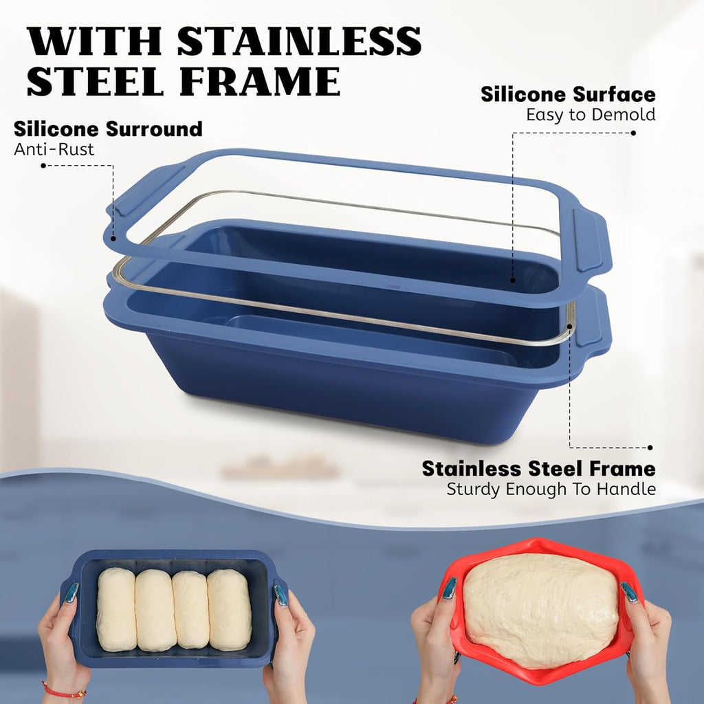 Skiennix Silicone Bread Pan - 9.5 x 5 Inch Nonstick Loaf Pan with Metal Frame | Ideal for Baking Sourdough & Banana Bread