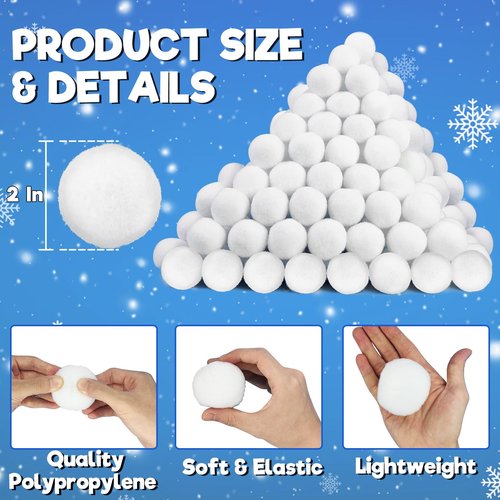 Christmas Decorations Indoor, 120 PCS 2 Inch Fake Snowballs for Kids Indoor Fight Set Game for Family Party, New Years Eve Party Supplies 2026 for Grandkids Kids Adults Fun School Carnival Holiday
