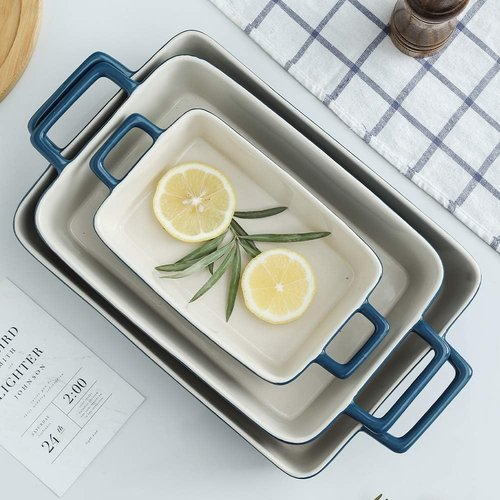 KOOV Bakeware Set - Ceramic Baking Dish Set with Rectangular Pans | 3-Piece Gradient Blue, 12 x 8.5 Inches