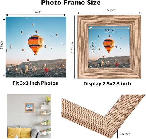 JCJMY 3x3 Picture Frame - Rustic Brown Square Photo Frame with Shatter-Resistant Plexiglass