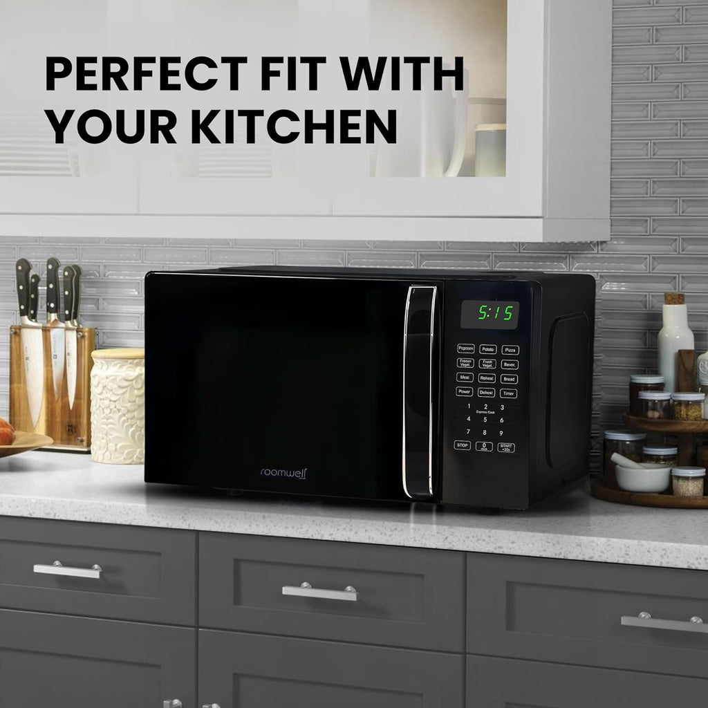 Skiennix 0.7 Cu Ft Microwave - Compact Black Mini Oven with Digital Display & Auto Defrost Function