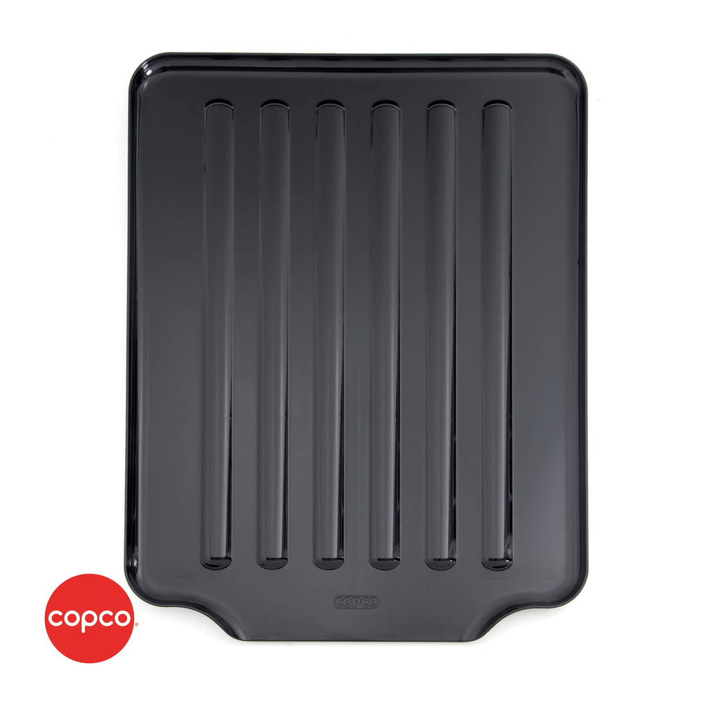 Copco Large Black Drain Board Fits Under Any Large Dish Rack to Catch Water or for Larger Pots Alone, Angled Base Allows for Self Draining with Raised Ribs to Prevent Water from Puddling