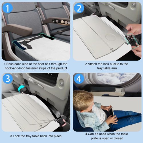 Qivine Toddler Airplane Bed, Traveling Airplane Bed with Fasten Belt, Flight Air Plane Seat Extender for Kids, Portable Beds Toddler Airplanes Seat Extender for Boys (Gray)