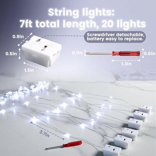 DomeStar 15Pack Fairy Lights Battery Operated, 7Ft 20 LED Waterproof String Lights Wire Firefly Starry Moon Light for DIY Mason Jars Party Centerpiece Table Valentine's Day Decorations Tree Ornament