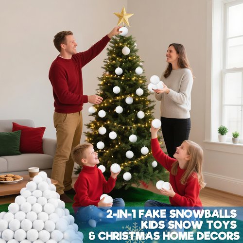Christmas Decorations Indoor, 120 PCS 2 Inch Fake Snowballs for Kids Indoor Fight Set Game for Family Party, New Years Eve Party Supplies 2026 for Grandkids Kids Adults Fun School Carnival Holiday