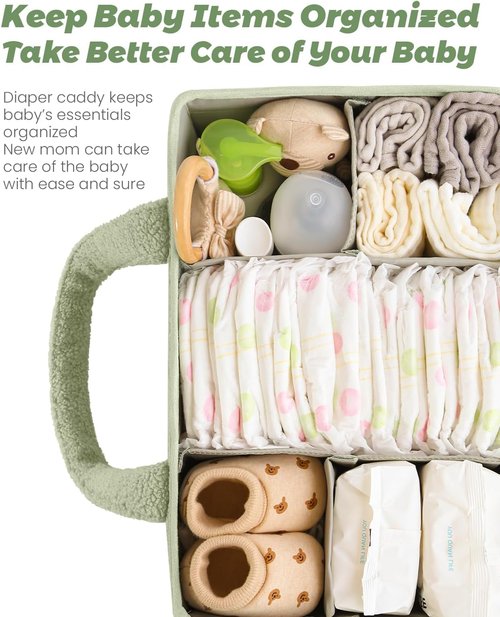 Baby Diaper Caddy Organizer by [Brand Name] - Portable Storage Basket for Diapers & Wipes - Perfect Gift for New Moms (Green)