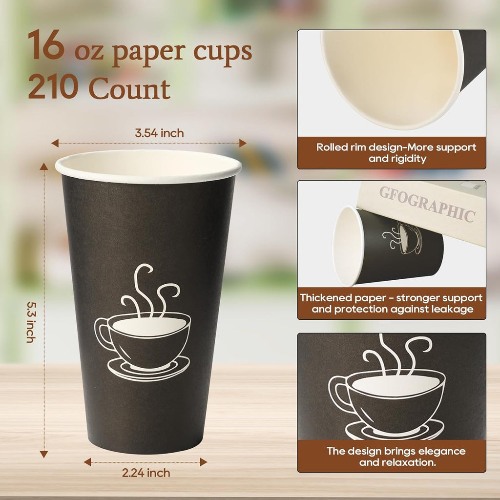 TOPVALUE 16 oz Disposable Paper Coffee Cups - 210 Count for Parties & Everyday Use