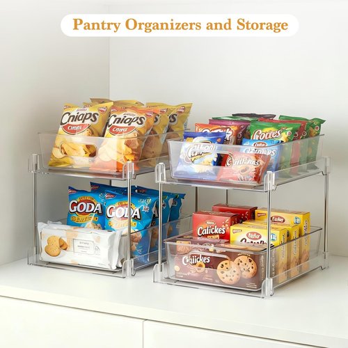 2 Pack Under Sink Organizer, 2 Tier Clear Bathroom Organizers and Storage, Pull-Out Medicine Cabinet Organizer, Multi-Purpose Cabinet Organizer with Track for Bathroom, Kitchen, Pantry, Vanity Storage