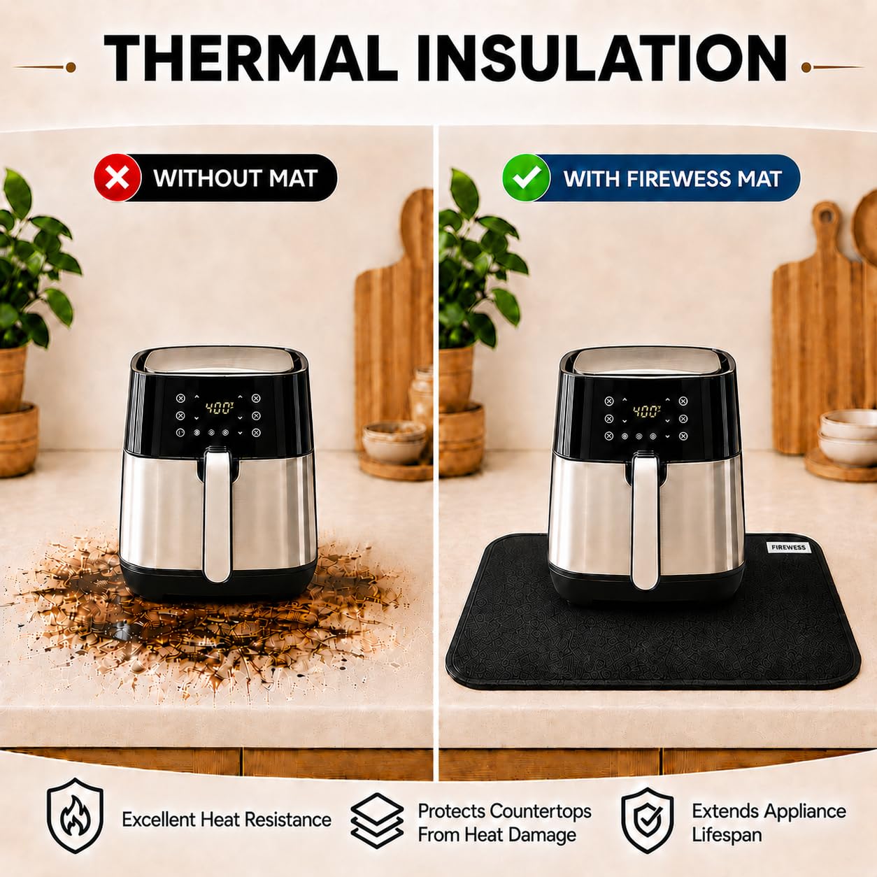 2pack Heat Resistant Mat for Air Fryer, 16x20in Heat Resistant Mat for Countertop, Silicone Kitchen Countertop Hot Pads for Air Fryer, Deep Fryer, Oven