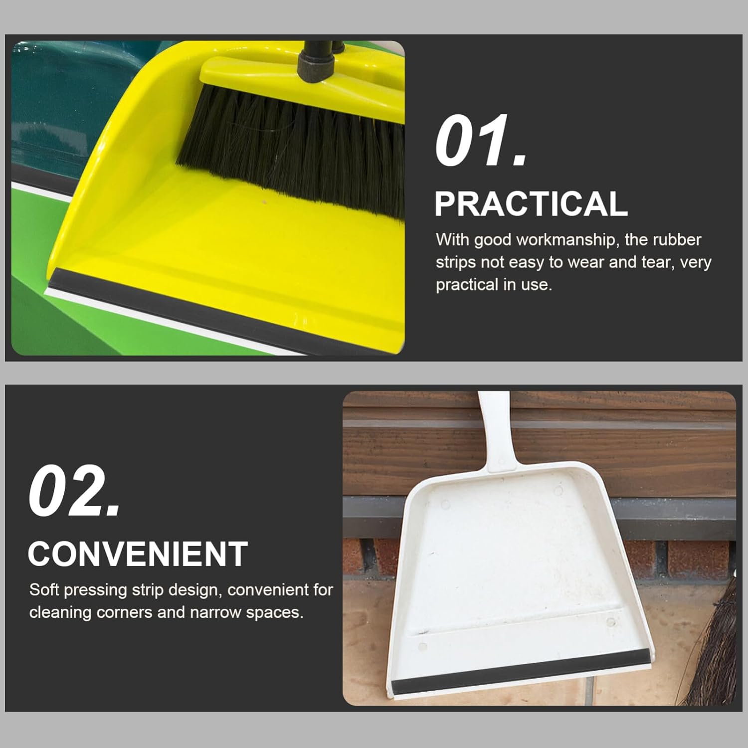 Skiennix 4Pcs Dustpan Rubber Lip Replacement Strips - Easy Installation for Efficient Cleaning | Soft Black