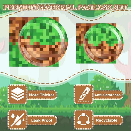 134Pcs Pixel Birthday Party Supplies for Birthday Decorations Serves 24 Guests