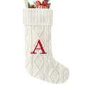 Yoochee 21 Inches Knitted Christmas Stockings with Initials, Large White Custom Monogram Embroidery Christmas Stockings with Letter, Personalized Xmas Decoration for Holiday Family Party-A