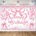 Cute Pink Bownot Birthday Party Backdrop Pink Bow Balloon Happy Birthday Banner Photography Background for Girls Teens Party Supplies 70.8 x 47.2 Inch