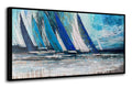 Arjun Framed Wall Art Blue Large Sailboat, Nautical Abstract Canvas Painting for Living Room 40"x20", Teal Coastal Picture Artwork Bedroom Home Office Wall Decor