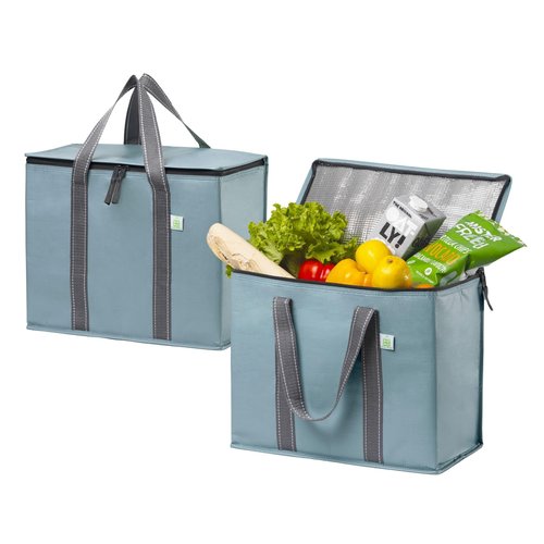 VENO 2 Pack Cooler Bag and Insulated Grocery Bags for Food Delivery, Collapsible Cooler. Reusable Shopping Bags for Groceries with Hard Bottom, Zippered, Foldable, Heavy-Duty (Light Blue, 2 Pack)