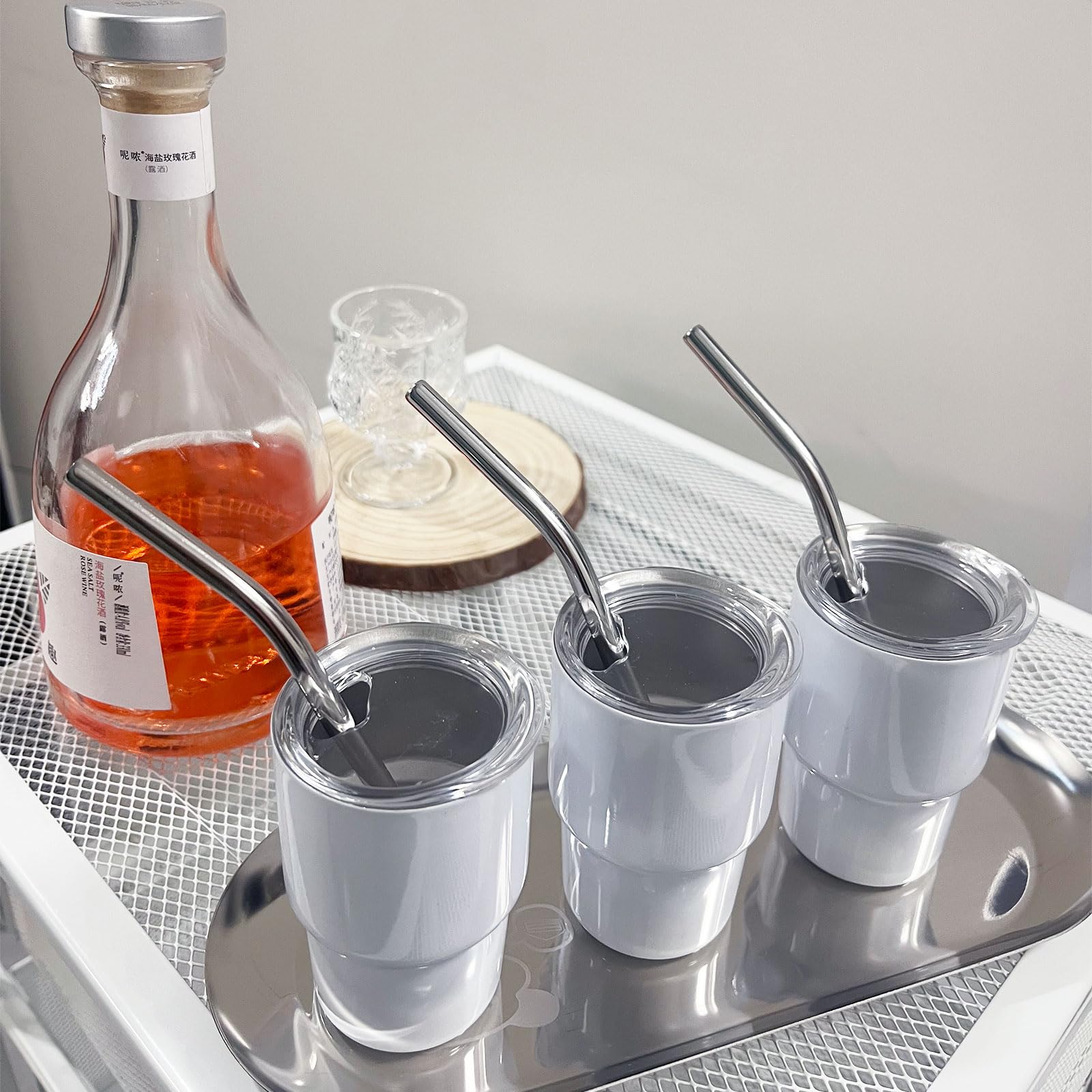 BEDAZE 3 oz Mini Tumbler Shot Glass with Straw，Sublimation Double layer metal Blank Stainless Steel Cute Shot Glasses Set with Lids for Party drinks, coffee, cocktails (12pcs-white)