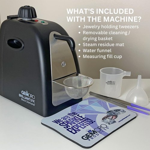 GemOro Jewelry Steam Cleaner - Black Diamond Brilliant Spa | Professional Performance for Rings, Watches & More (Matte Black)