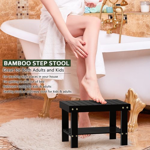 Wooden Step Stool for Kids Adults Small Wood Shower Foot Rest Stool Shaving Legs Potty Stool for Bathroom Sink Bed Kitchen