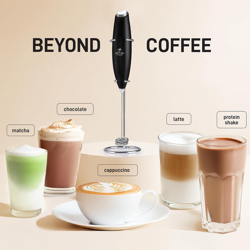 Zulay Kitchen Double Whisk Milk Frother with 2 Duracell Batteries - Powerful Handheld Foam Maker for Coffee, Lattes, Matcha, Hot Chocolate & Cappuccinos - Whip Creamy Froth in Seconds