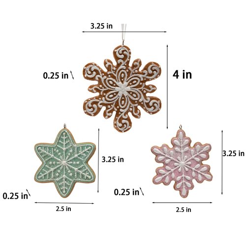 Braxio Gingerbread Snowflake Ornaments - Christmas Figurine Ornaments Decorative Hanging Ornaments for Christmas Tree Set of 3