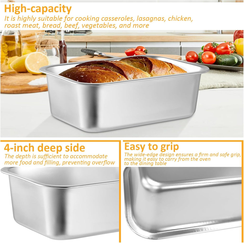 Skiennix 4-Inch Extra Deep Lasagna Baking Pan - 304 Stainless Steel with Lid, 8.7x12.6 Inch | Perfect for Casseroles and Roasting