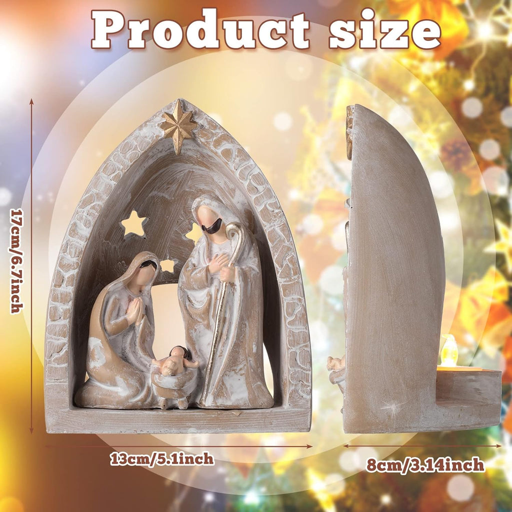 WILLBOND Nativity Set - Indoor Holy Family Manger Scene with LED Lights | Tealight Candle Holder Decor (6.7 x 5.5 x 3.9 Inch)
